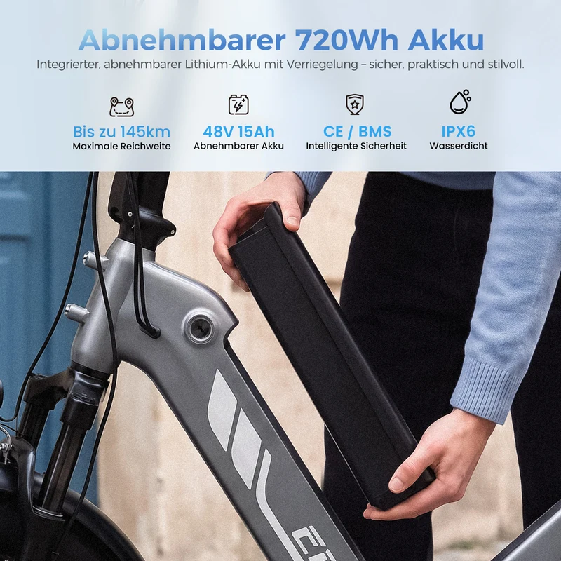 EB8 1000W Faltbares E-Fatbike mit 20" Fat-Reifen und bis zu 145km Reichweite