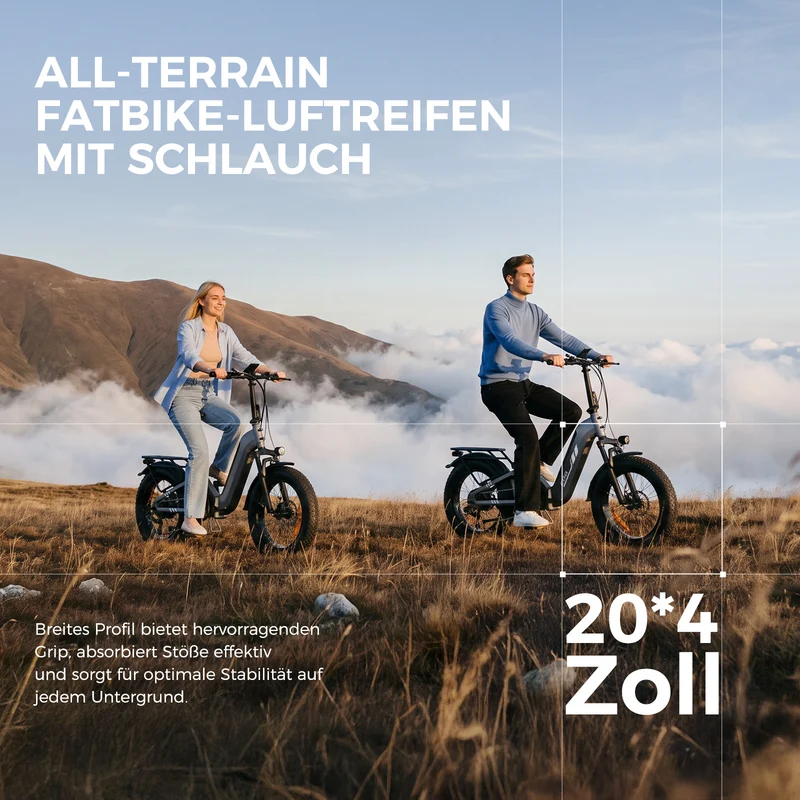 EB8 1000W Faltbares E-Fatbike mit 20" Fat-Reifen und bis zu 145km Reichweite