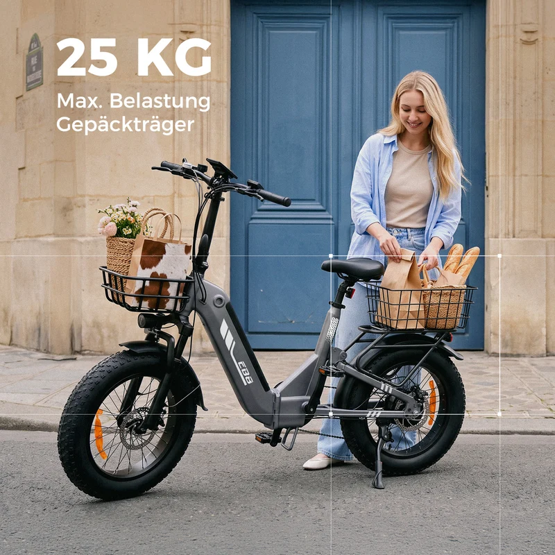 EB8 1000W Faltbares E-Fatbike mit 20" Fat-Reifen und bis zu 145km Reichweite