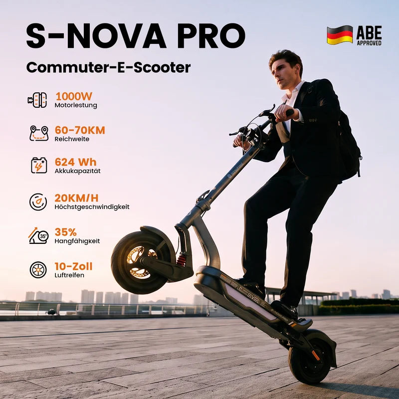 isinwheel S-Nova Pro 70KM Urban Komfort-Pendler E-Scooter Mit Straßenzulassung(ABE, eKFV)