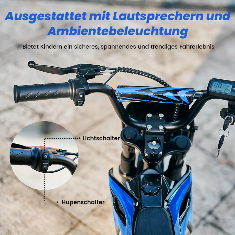 A14 Elektromotorrad für Kinder ab 5 Jahren mit Ambientebeleuchtung