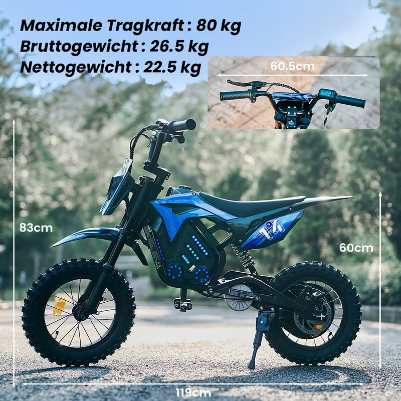 A14 Elektromotorrad für Kinder ab 5 Jahren mit Ambientebeleuchtung