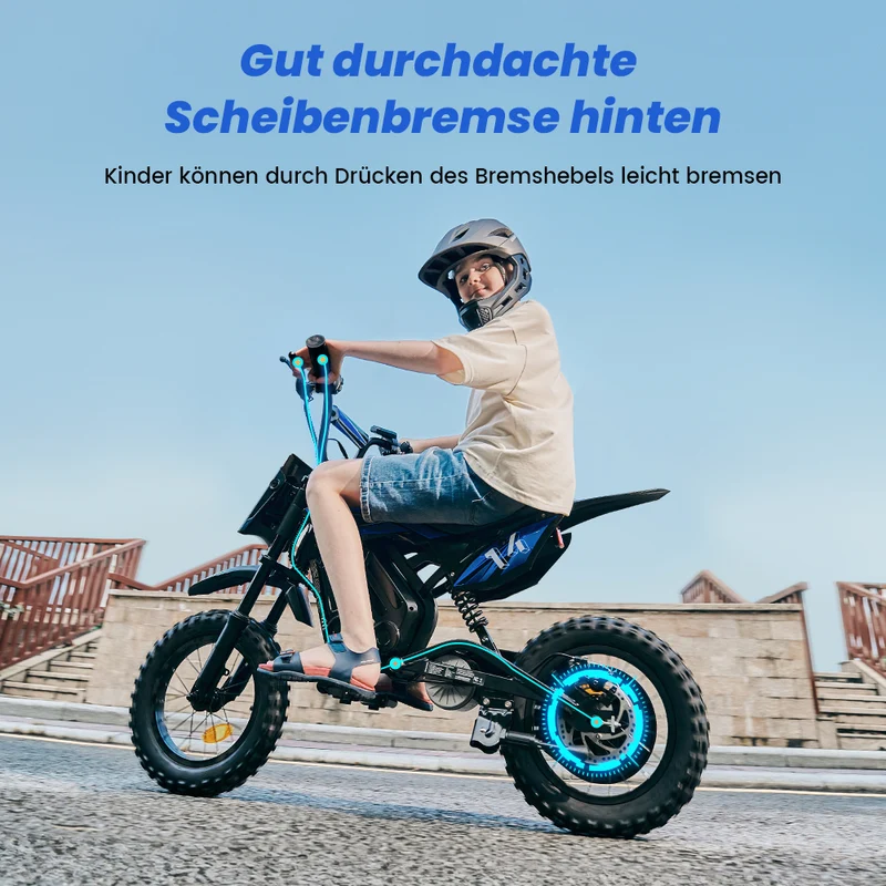 A14 Elektromotorrad für Kinder ab 5 Jahren mit Ambientebeleuchtung