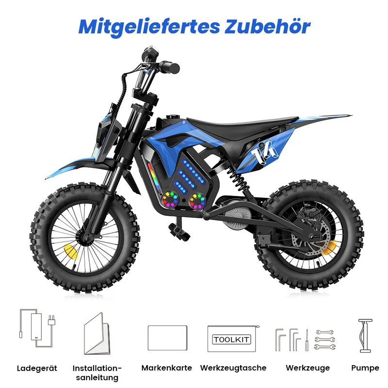 A14 Elektromotorrad für Kinder ab 5 Jahren mit Ambientebeleuchtung