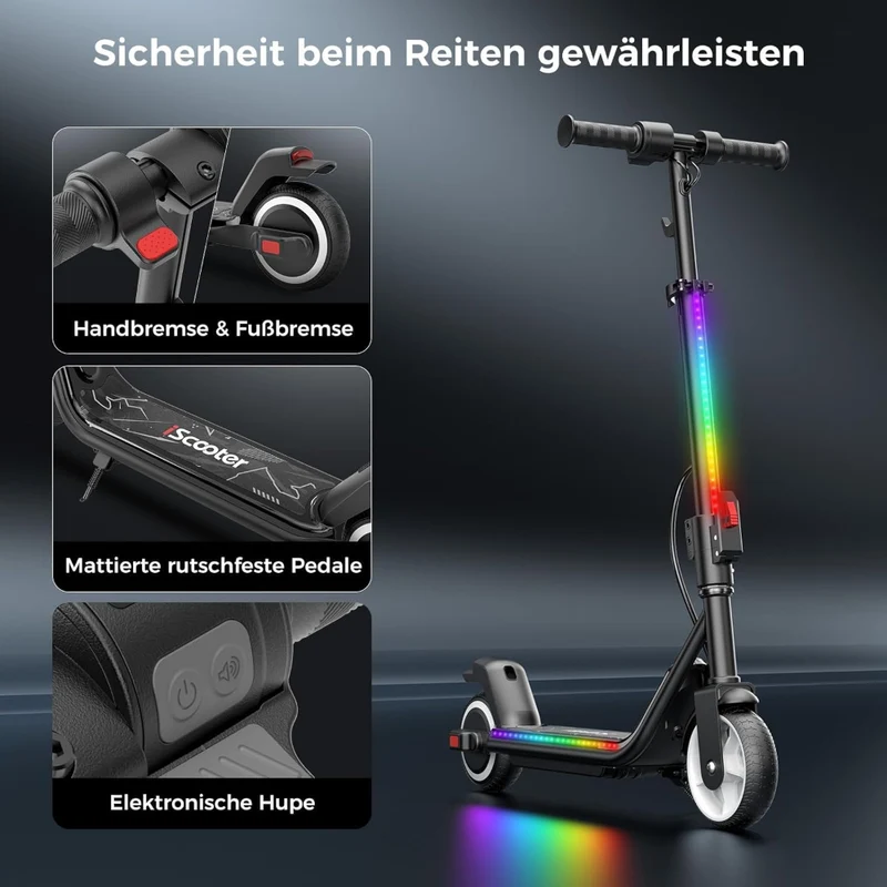 iScooter iK3Max Kinder E-Scooter 6″ mit LED & 3 Geschwindigkeiten