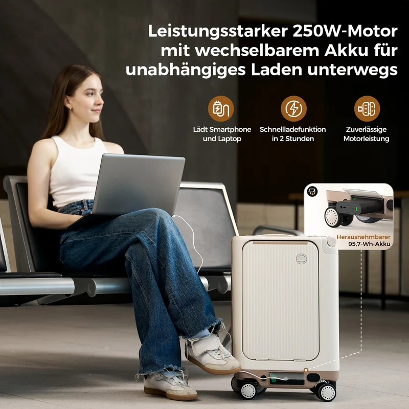 isinwheel 20-Zoll Fahrbarer Elektrischer Reisekoffer mit Flugzeugtauglich