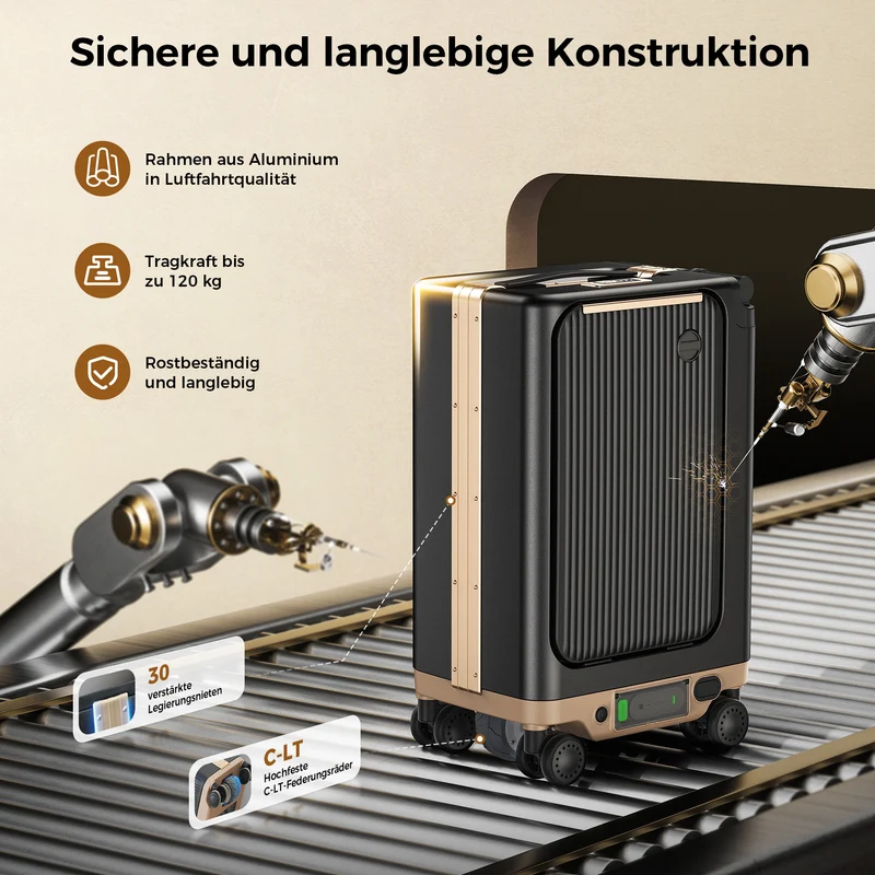 isinwheel 20-Zoll Fahrbarer Elektrischer Reisekoffer mit Flugzeugtauglich