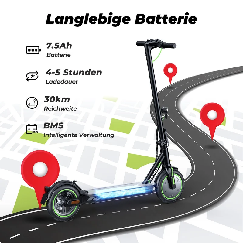 isinwheel S9Pro City-Pendler E-Scooter Doppelfederung Mit Straßenzulassung (ABE, eKFV)