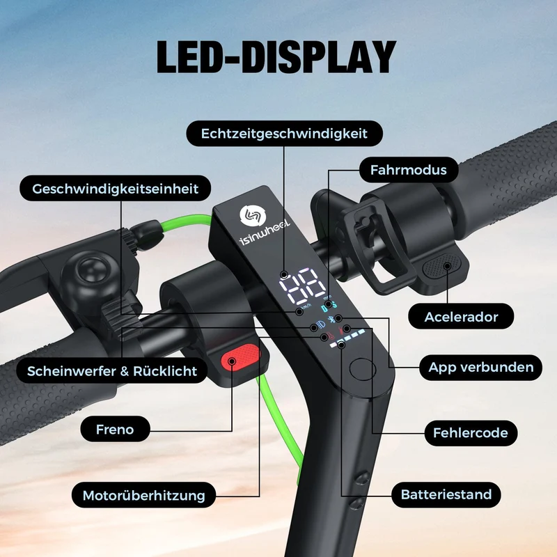 isinwheel S9Pro City-Pendler E-Scooter Doppelfederung Mit Straßenzulassung (ABE, eKFV)