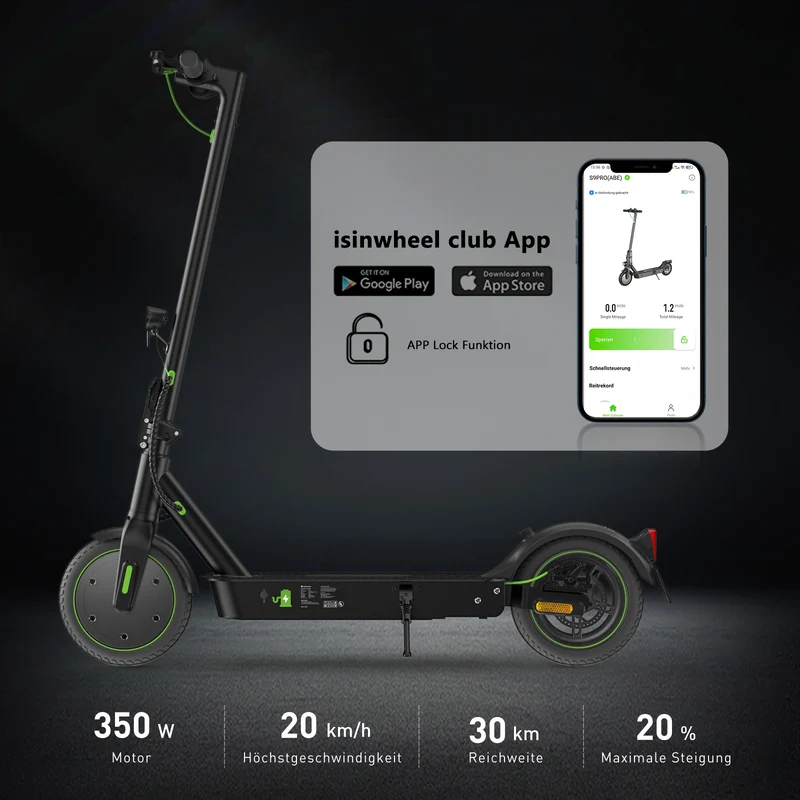 isinwheel S9Pro City-Pendler E-Scooter Doppelfederung Mit Straßenzulassung (ABE, eKFV)