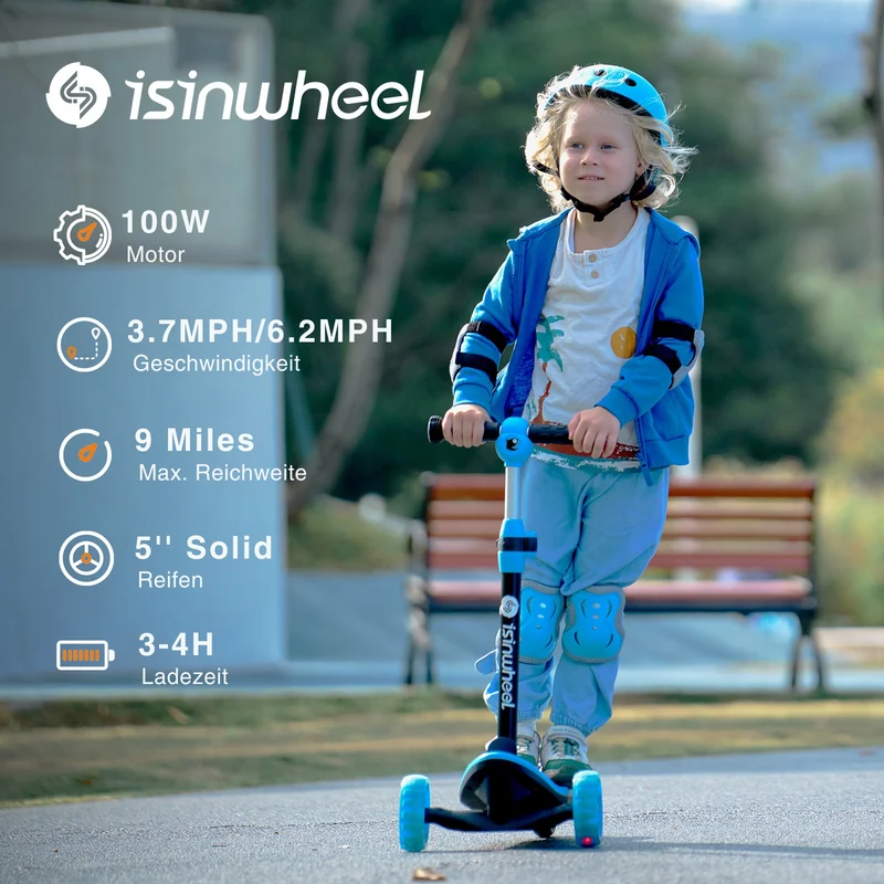 isinwheel Mini-Elektroroller mit 3 Rädern für Jungen im Alter von 3–12 Jahren