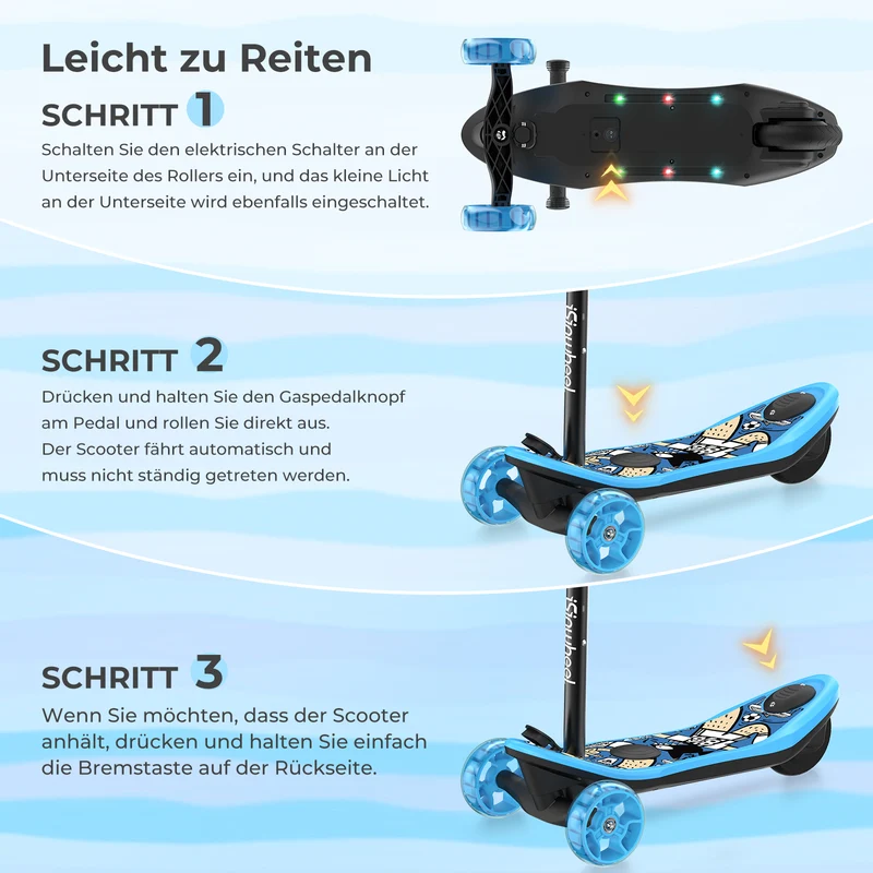 isinwheel Mini-Elektroroller mit 3 Rädern für Jungen im Alter von 3–12 Jahren