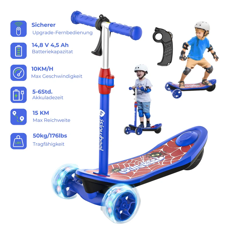 MiniSpider 2-in-1 Elektrischer Dreirad-Kinderscooter und Skateboard für Kinder ab 3 Jahre (Höhenverstellbare)