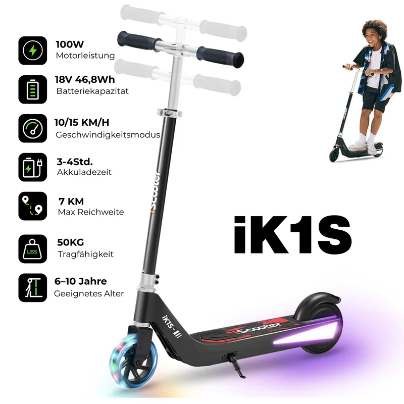 isinwheel Mini-Elektroroller mit 3 Rädern für Jungen im Alter von 3–12 Jahren