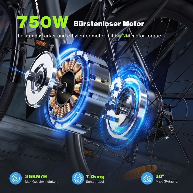 isinwheel UCityS Trekking E-Bike Tiefeinsteiger mit 750W Motor und App