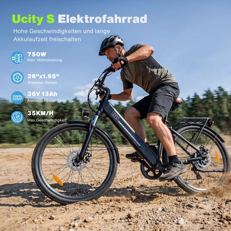 isinwheel UCityS Trekking E-Bike Tiefeinsteiger mit 750W Motor und App