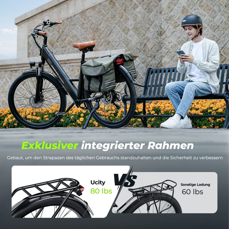 isinwheel UCityS Trekking E-Bike Tiefeinsteiger mit 750W Motor und App