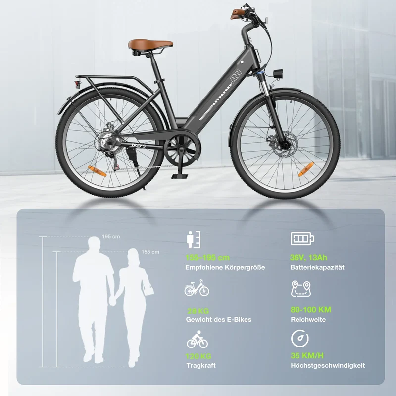 isinwheel UCityS Trekking E-Bike Tiefeinsteiger mit 750W Motor und App