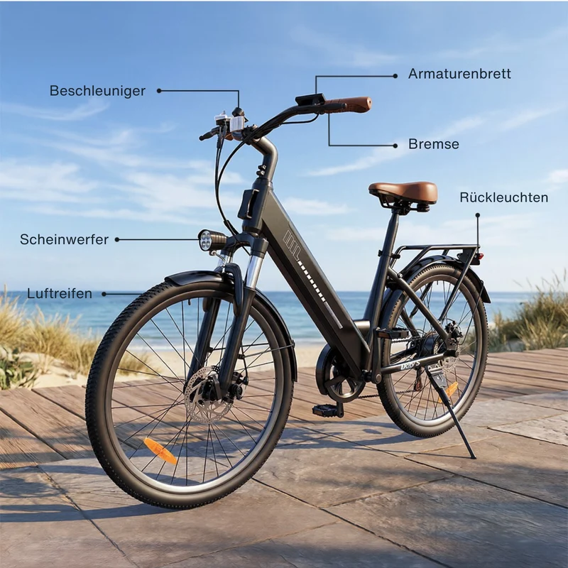 isinwheel UCityS Trekking E-Bike Tiefeinsteiger mit 750W Motor und App