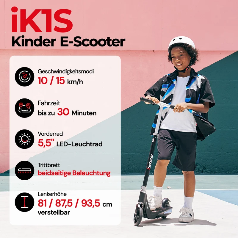 iScooter iK1S Kinder E-Scooter mit höhenverstellbarem Lenker