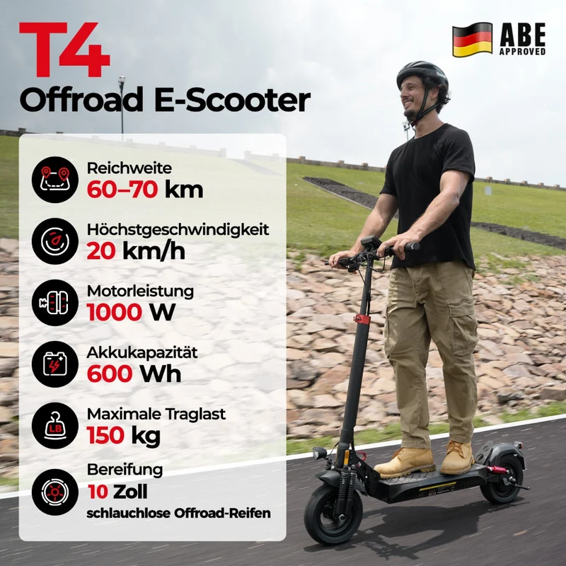iScooter T4 Klappbarer Offroad-E-Scooter mit ABE/eKFV Straßenzulassung