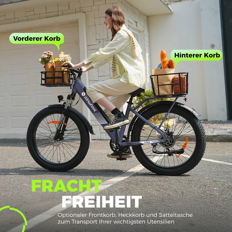 isinwheel M60 E-Fatbike Cruiser mit 26 Zoll Fat Tires 750W Motor