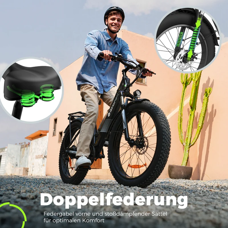 isinwheel M60 E-Fatbike Cruiser mit 26 Zoll Fat Tires 750W Motor