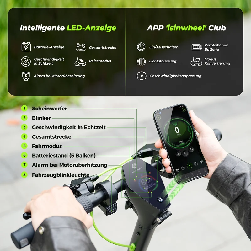 isinwheel S10Plus 60KM Komfort-Pendler E-Scooter Mit Straßenzulassung (ABE, eKFV)