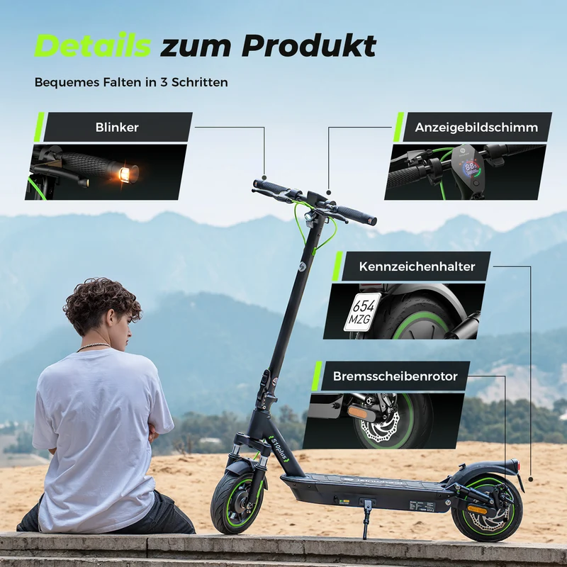 isinwheel S10Plus 60KM Komfort-Pendler E-Scooter Mit Straßenzulassung (ABE, eKFV)