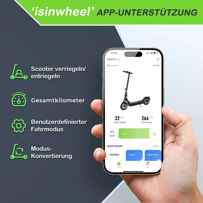 isinwheel S9Max Komfort-Pendler E-Scooter Mit Straßenzulassung (ABE, eKFV)