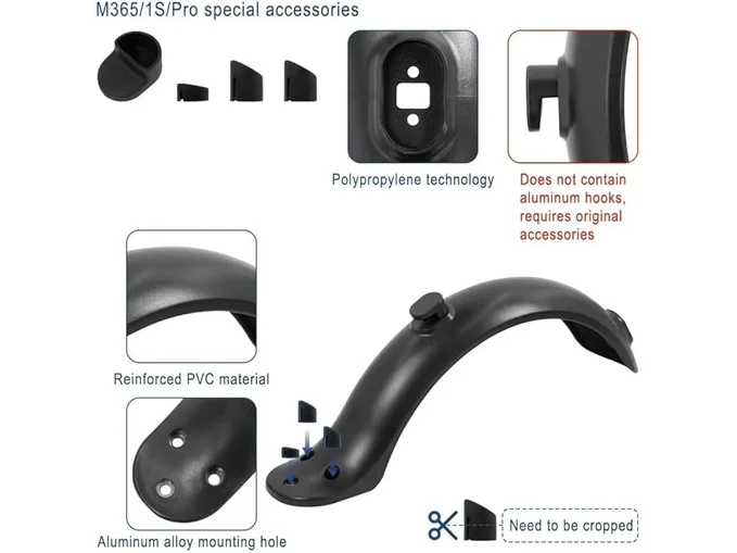 Hintere Schutzblech 10 Zoll Schwarz für Xiaomi M365/M365Pro/1S