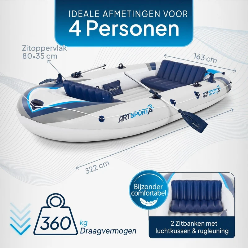 Schlauchboot Paddelboot mit zwei Sitzbänken - 3,22 m