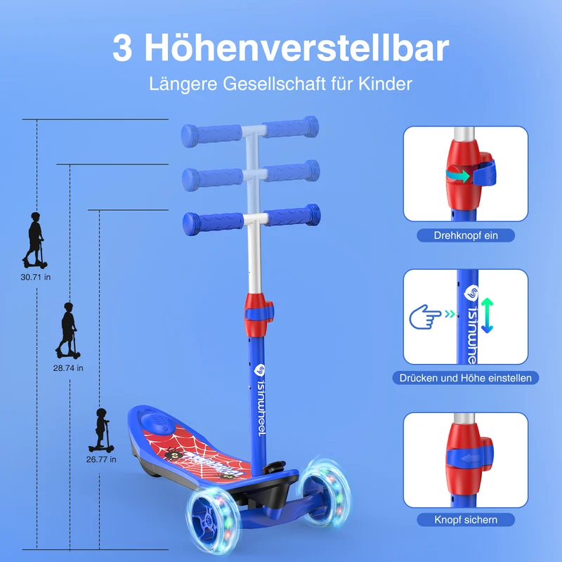 MiniSpider 2-in-1 Elektrischer Dreirad-Kinderscooter und Skateboard für Kinder ab 3 Jahre (Höhenverstellbare)