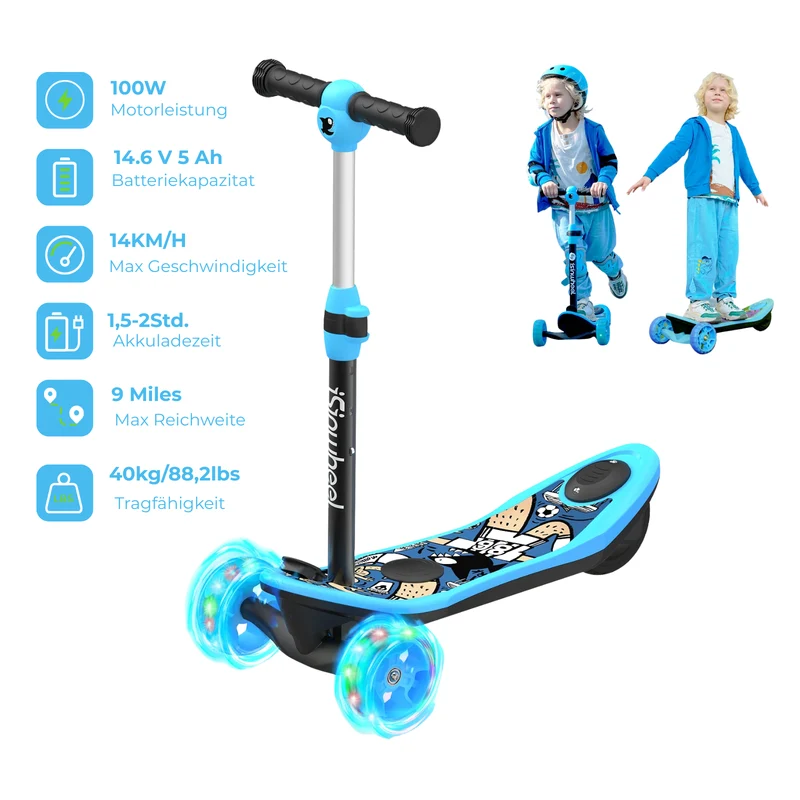 MiniSpider 2-in-1 Elektrischer Dreirad-Kinderscooter und Skateboard für Kinder ab 3 Jahre (Höhenverstellbare)