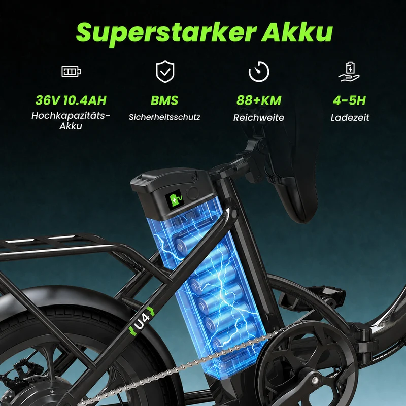 isinwheel U4 Klapp-E-Bike Urban bis zu 88 km Reichweite