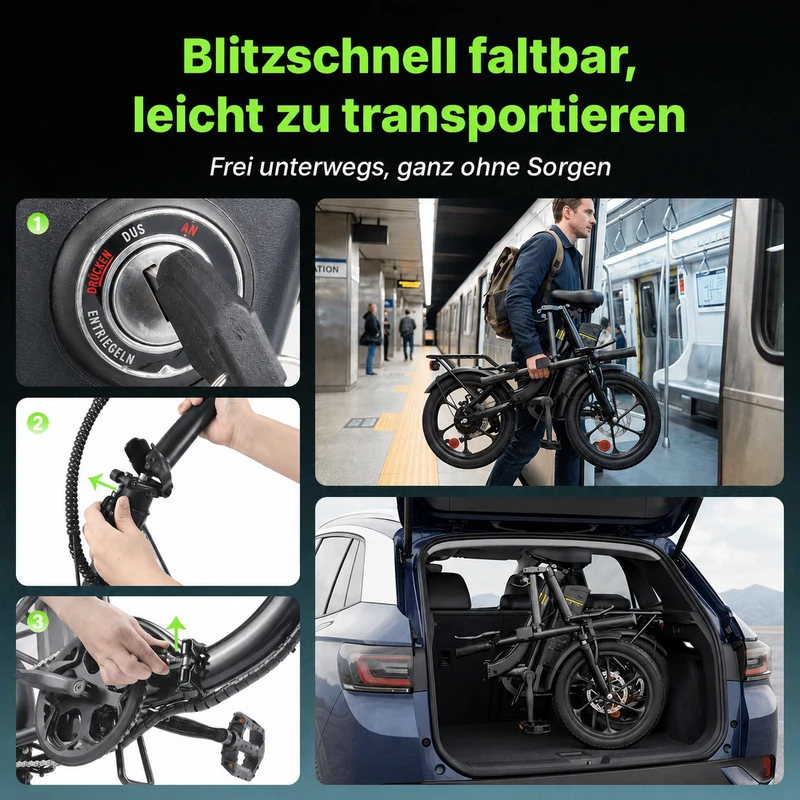 isinwheel U4 Klapp-E-Bike Urban bis zu 88 km Reichweite