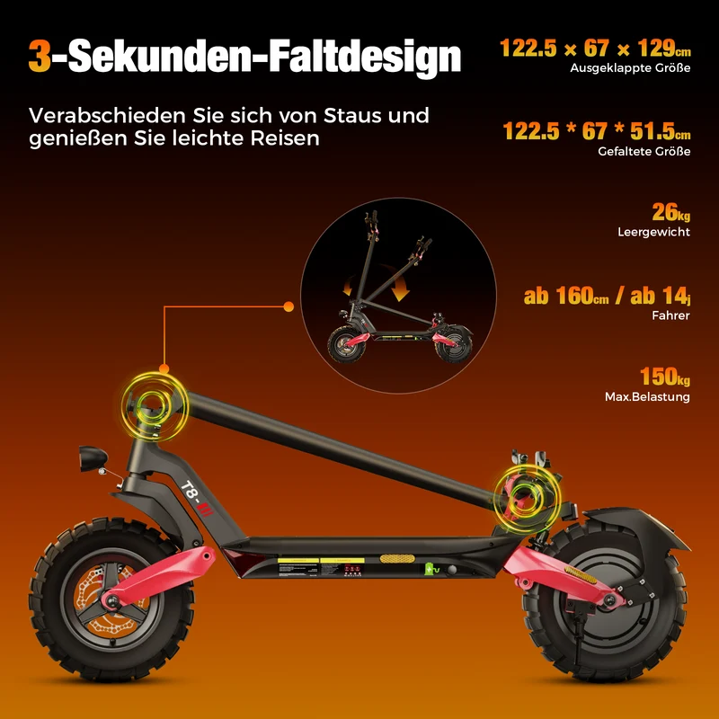 isinwheel T8 High-Performance Offroad E-Scooter Mit Straßenzulassung (ABE, eKFV)