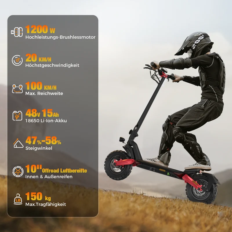 isinwheel T8 High-Performance Offroad E-Scooter Mit Straßenzulassung (ABE, eKFV)