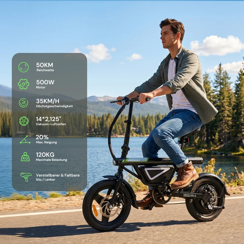 isinwheel EB1S Faltbares E-Bike 55+km mit Schnellem Laden