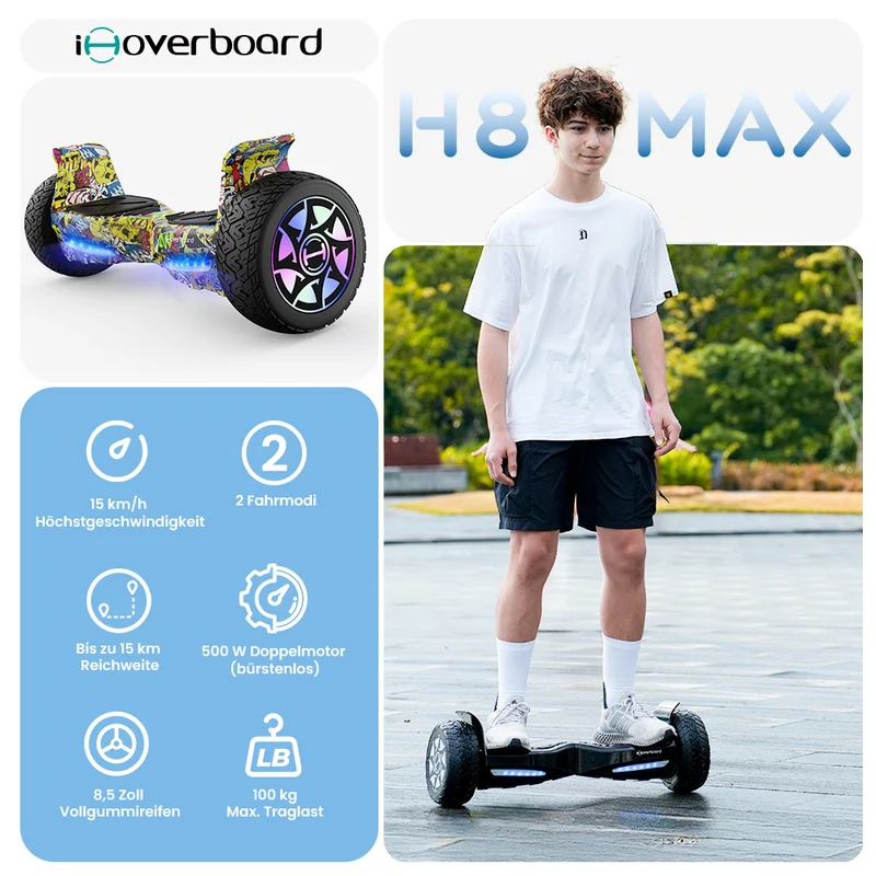 iHoverboard H8/H8MAX LED Schwarz Hoverboard Gelände 8.5"