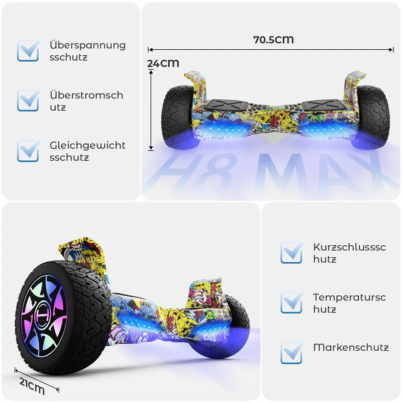 iHoverboard H8/H8MAX LED Schwarz Hoverboard Gelände 8.5"