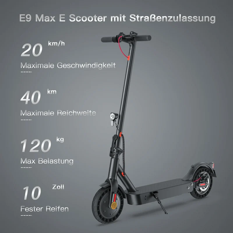 E9TMax City-Pendler E-Scooter 40KM Reichweite Mit Straßenzulassung (ABE, eKFV)
