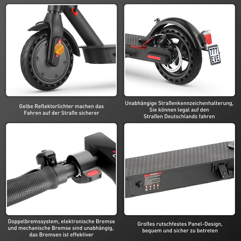 E9 E-Scooter mit Straßenzulassung, 8.5 Zoll 350 W 7.5 Ah Faltbarer E Scooter Leistungsstarker Wabenreifen