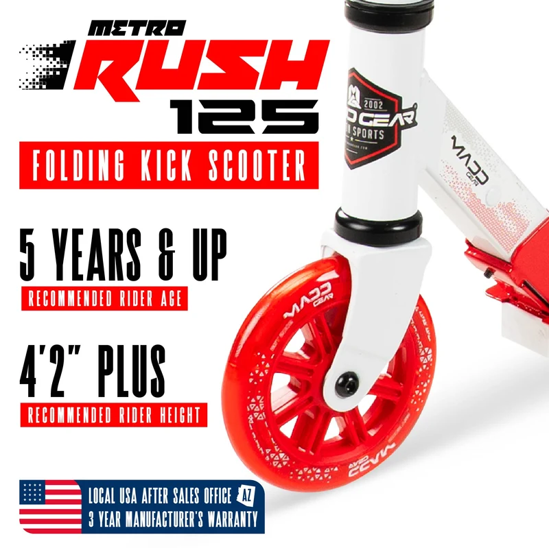 Madd Gear Rush 125 Light-Up Folding Scooter - Red