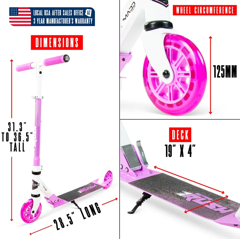Madd Gear Rush 125 Light-Up Folding Scooter - Purple