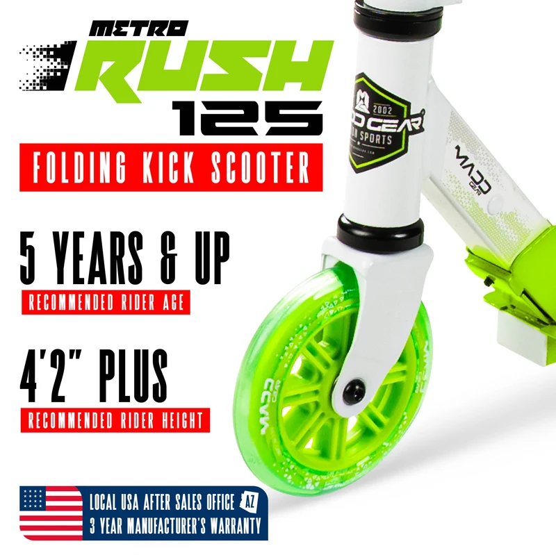Madd Gear Rush 125 Light-Up Folding Scooter - Green