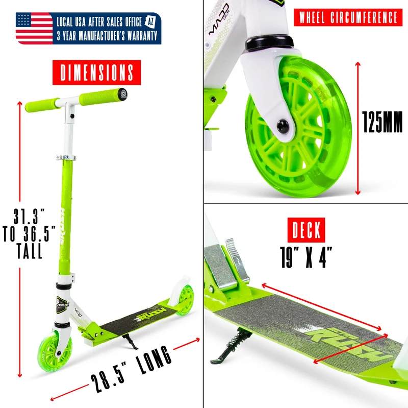 Madd Gear Rush 125 Light-Up Folding Scooter - Green
