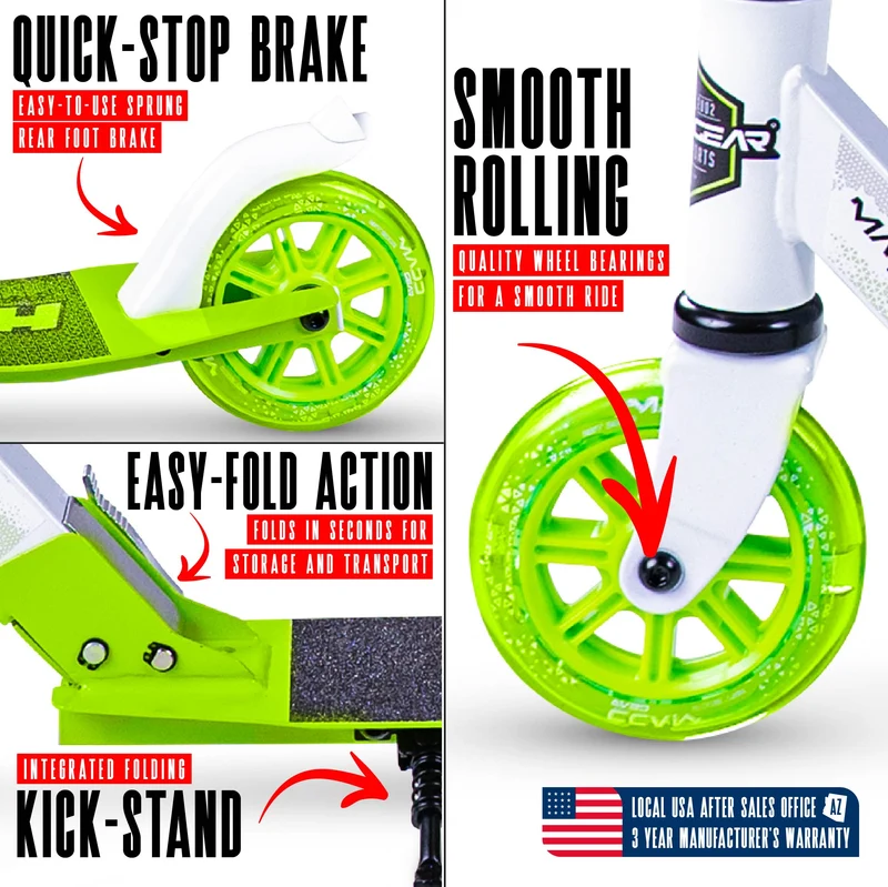 Madd Gear Rush 125 Light-Up Folding Scooter - Green
