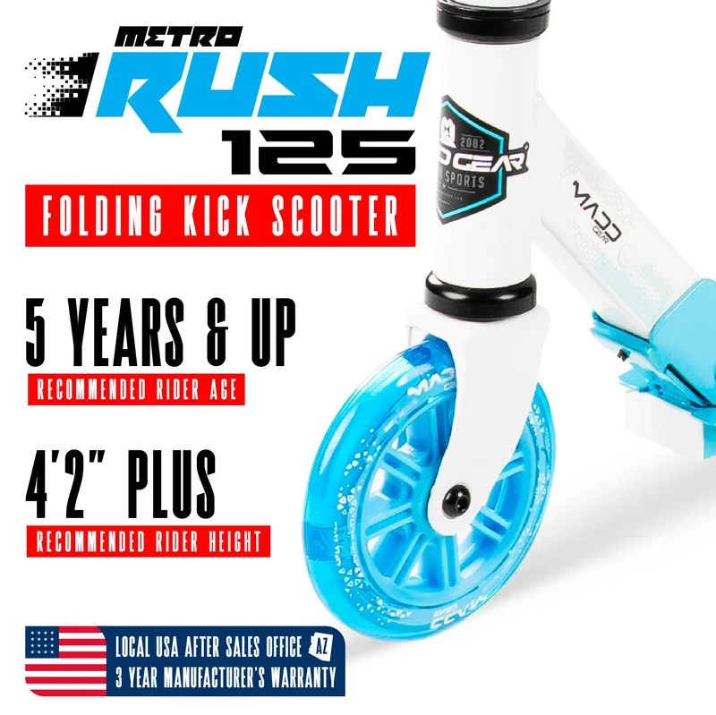 Madd Gear Rush 125 Light-Up Folding Scooter - Blue