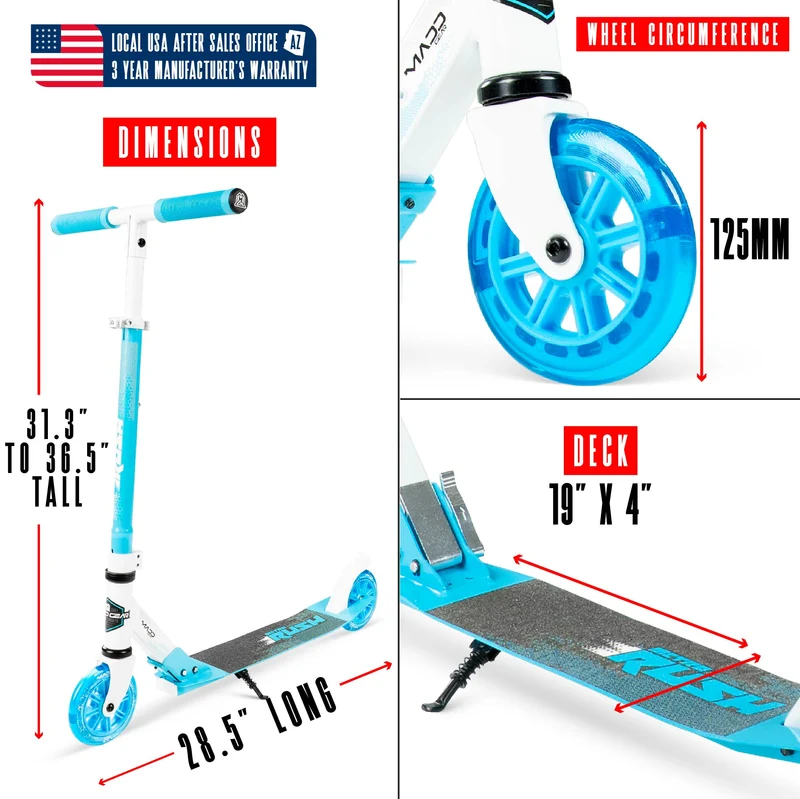 Madd Gear Rush 125 Light-Up Folding Scooter - Blue